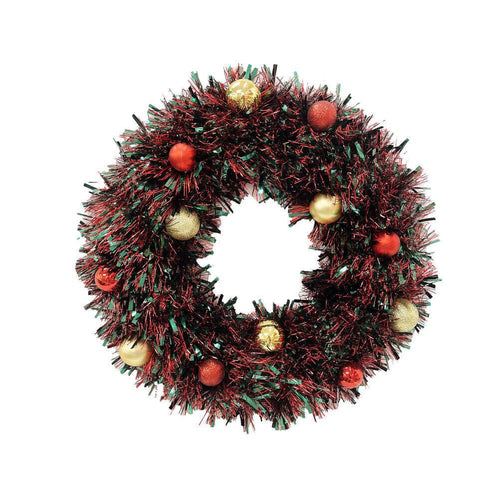 Large Tinsel Wreath With Ball Ornaments - Country Silk