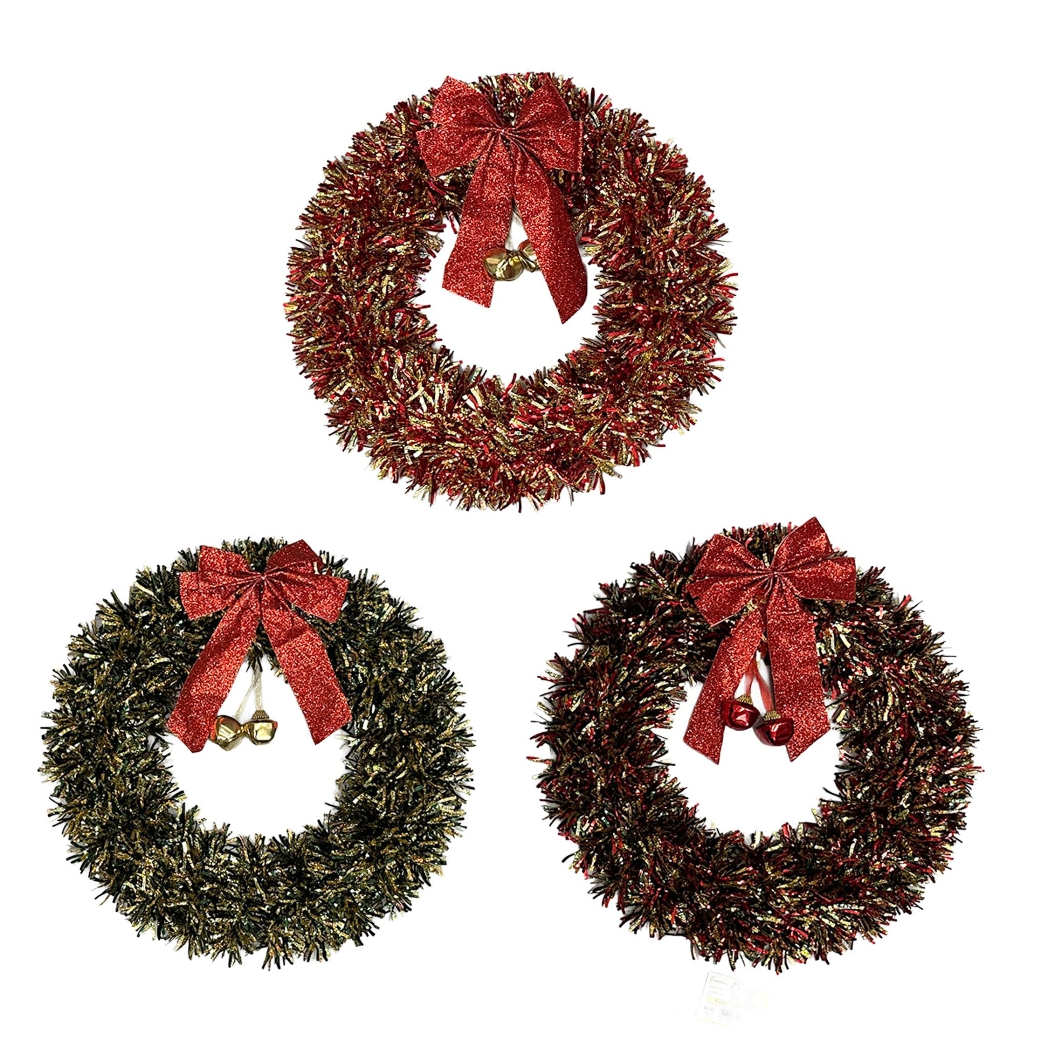 16Inch Wave Wreath With 2 Bells And Rib - Country Silk