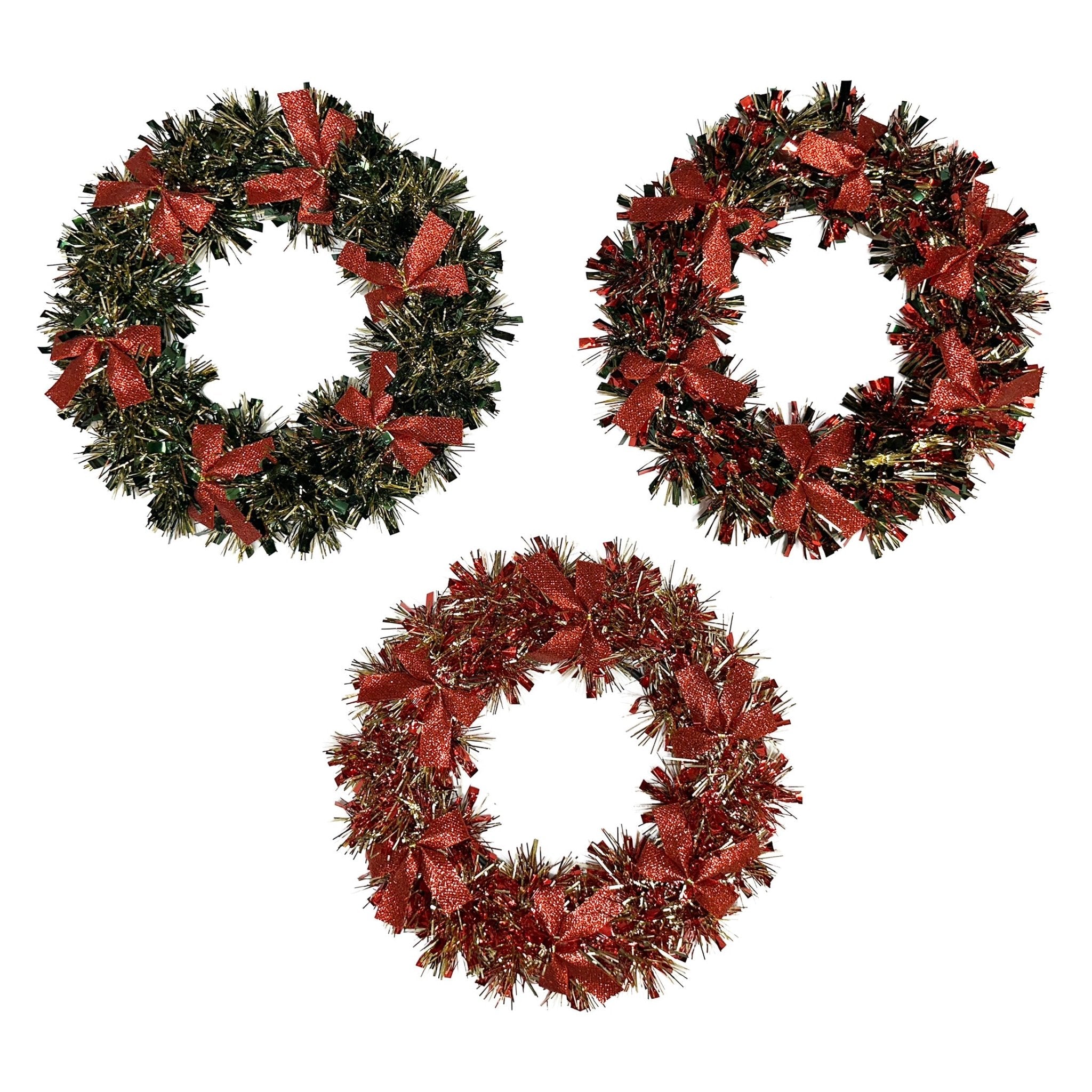 10Inch Foil Wreath With Red Velvet Bow - Country Silk
