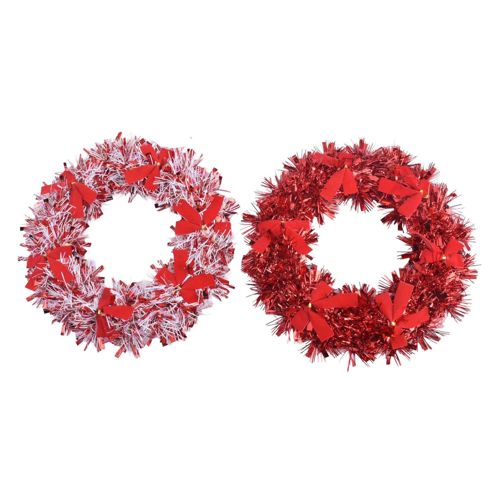 10Inch Foil Wreath With Red Velvet Bow - Country Silk