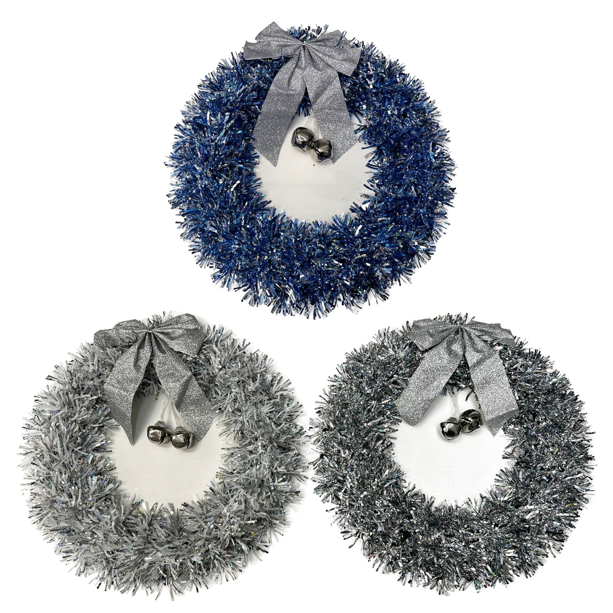 16 Inch Wave Wreath With 2 Bells And Rib - Country Silk