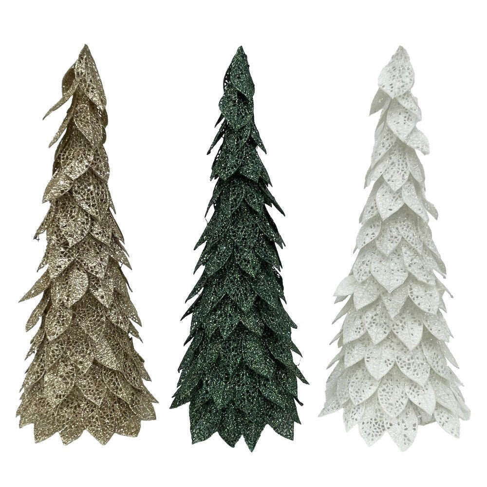 Glitter Tiered Cone Tree 14 Inches - Country Silk