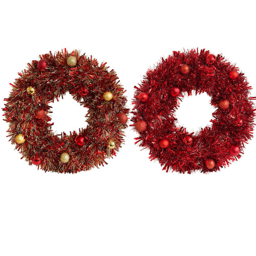 Large Tinsel Wreath With Ball Ornaments
