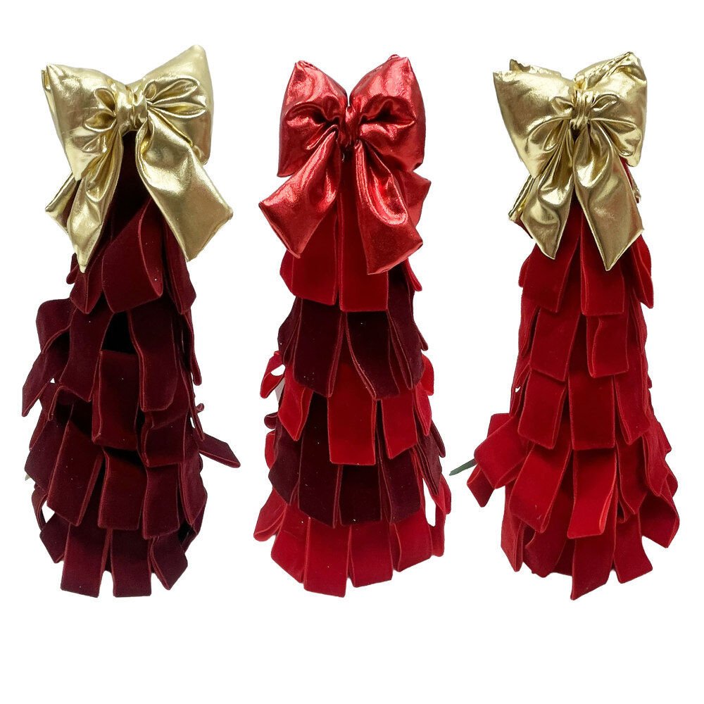 12 Inch Velvet Tiered Tree With Bow - Country Silk