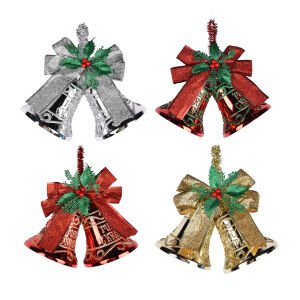 Double Bells With Merry Christmas Glitter Bow - Country Silk