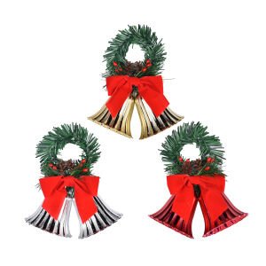 2Pc Shiny Embsd Bell W Pine Bow - Country Silk