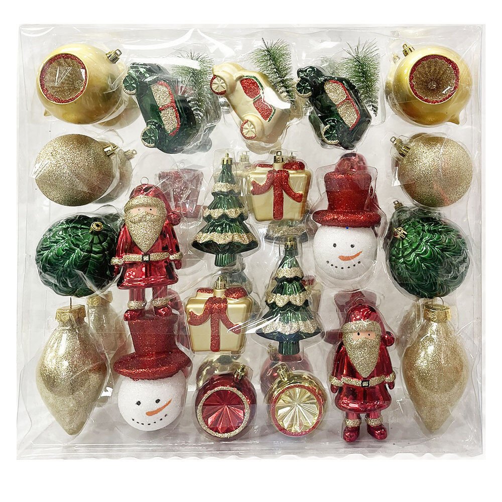42 Pk Shatterproof Set With Snowman Head Trees Gnome Ornaments - Country Silk