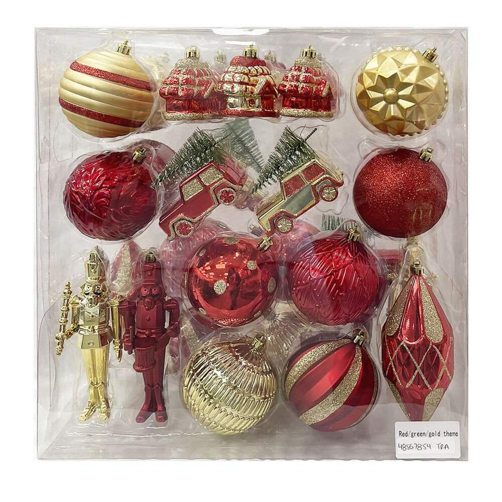 32 Pk Shatterproof Set With Finials Nutcrackers Truck With Trees And Ball Ornaments - Country Silk