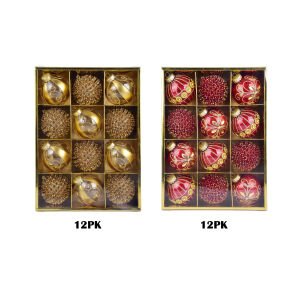 12 Pack Deluxe Embellished Ornament Sets Red And Gold Deluxe Foil Packaging - Country Silk