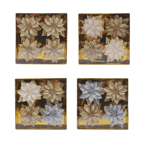 4 Pack Clip On Poinsettia In Box - Country Silk