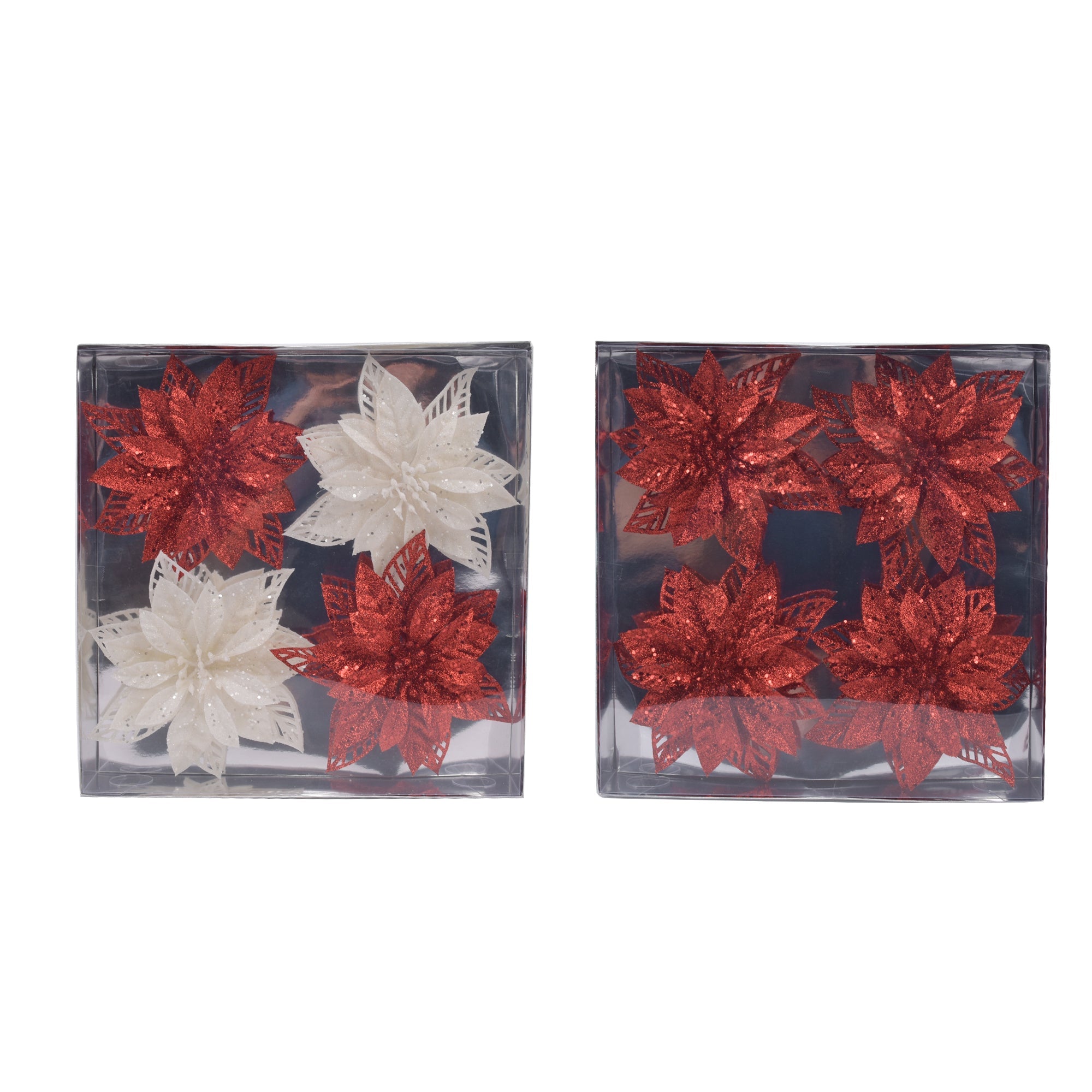 4 Pack Clip On Poinsettia In Box - Country Silk