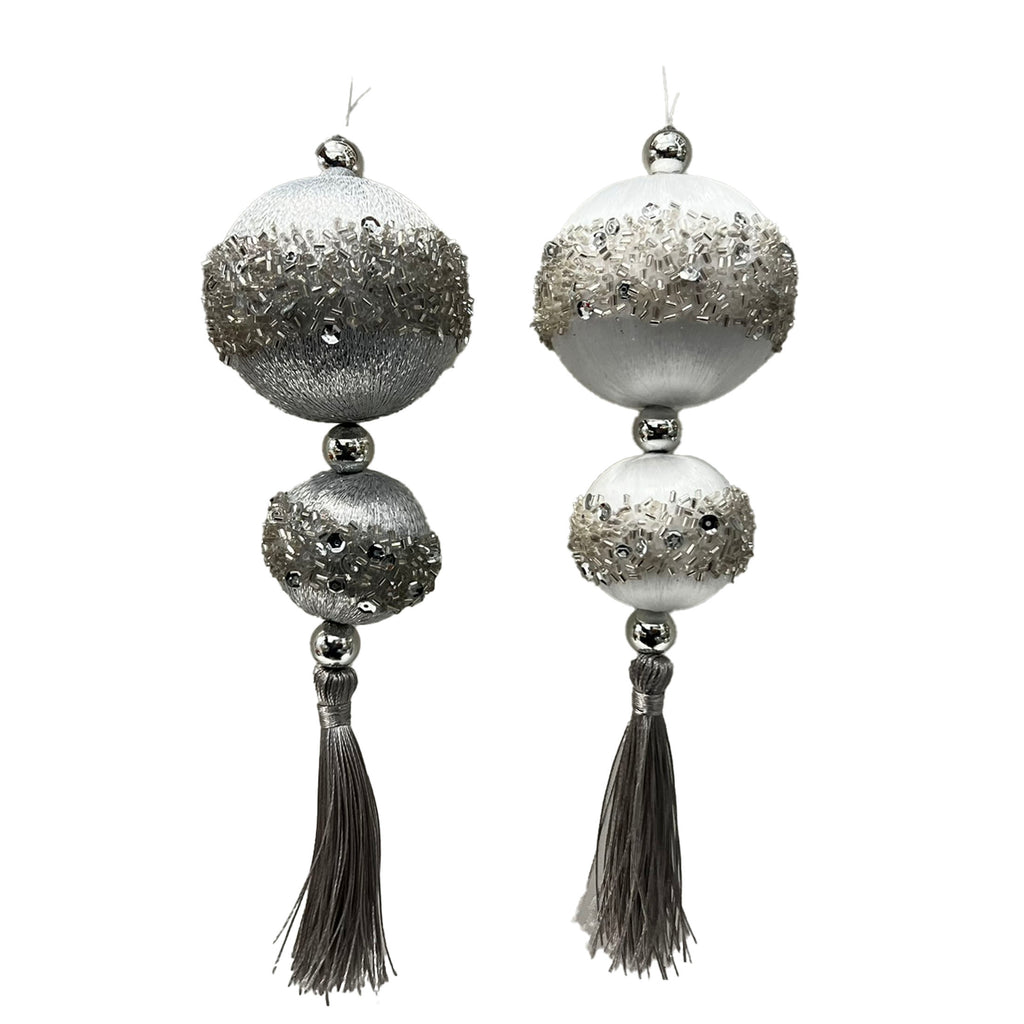 Elegant Ball Drop Ornament With Glitter Accents Natural Tassel