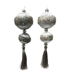Elegant Ball Drop Ornament With Glitter Accents Natural Tassel