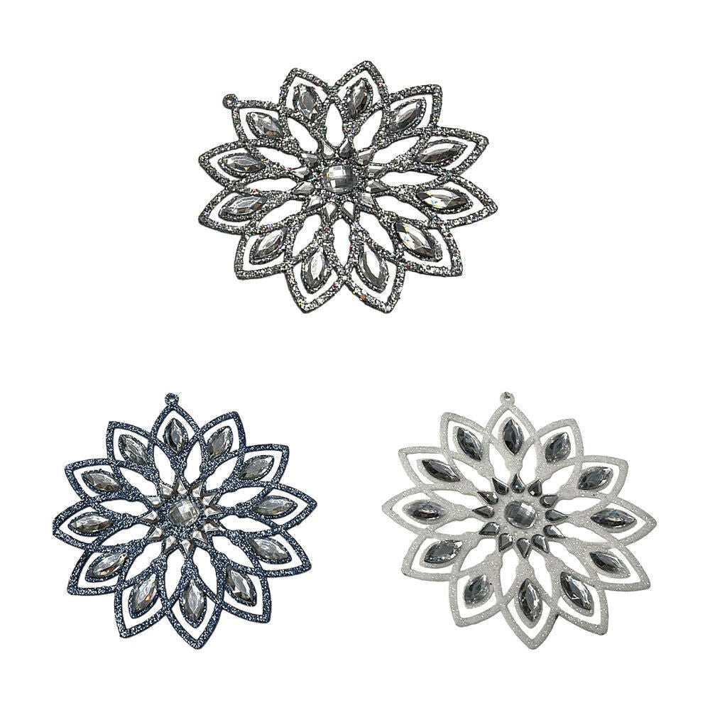 2 Large Decorative Snowflakes With Gem Stone Assortment - Country Silk