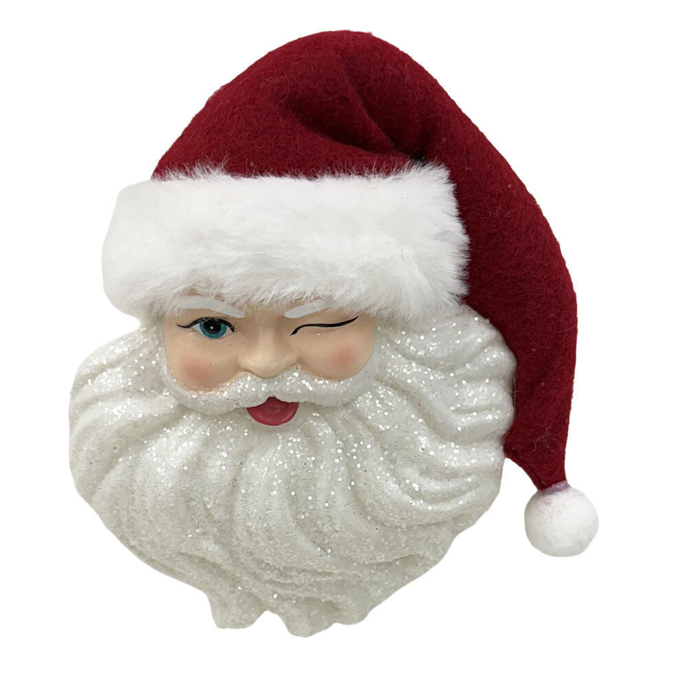 Santa Face Orn With Glitter Beard And Re