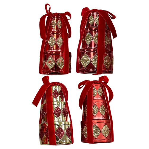 Stacked Present Orn With Red Ribbon - Country Silk