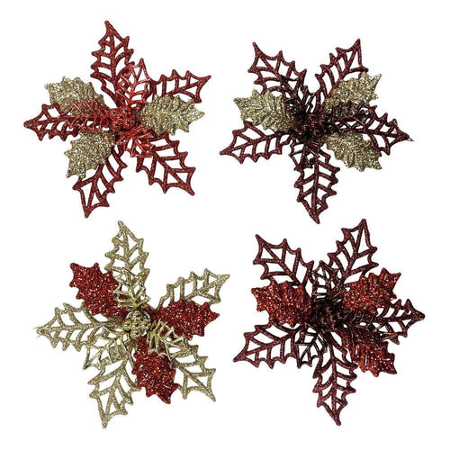 Holly Spray Orn With Glitter Trim - Country Silk