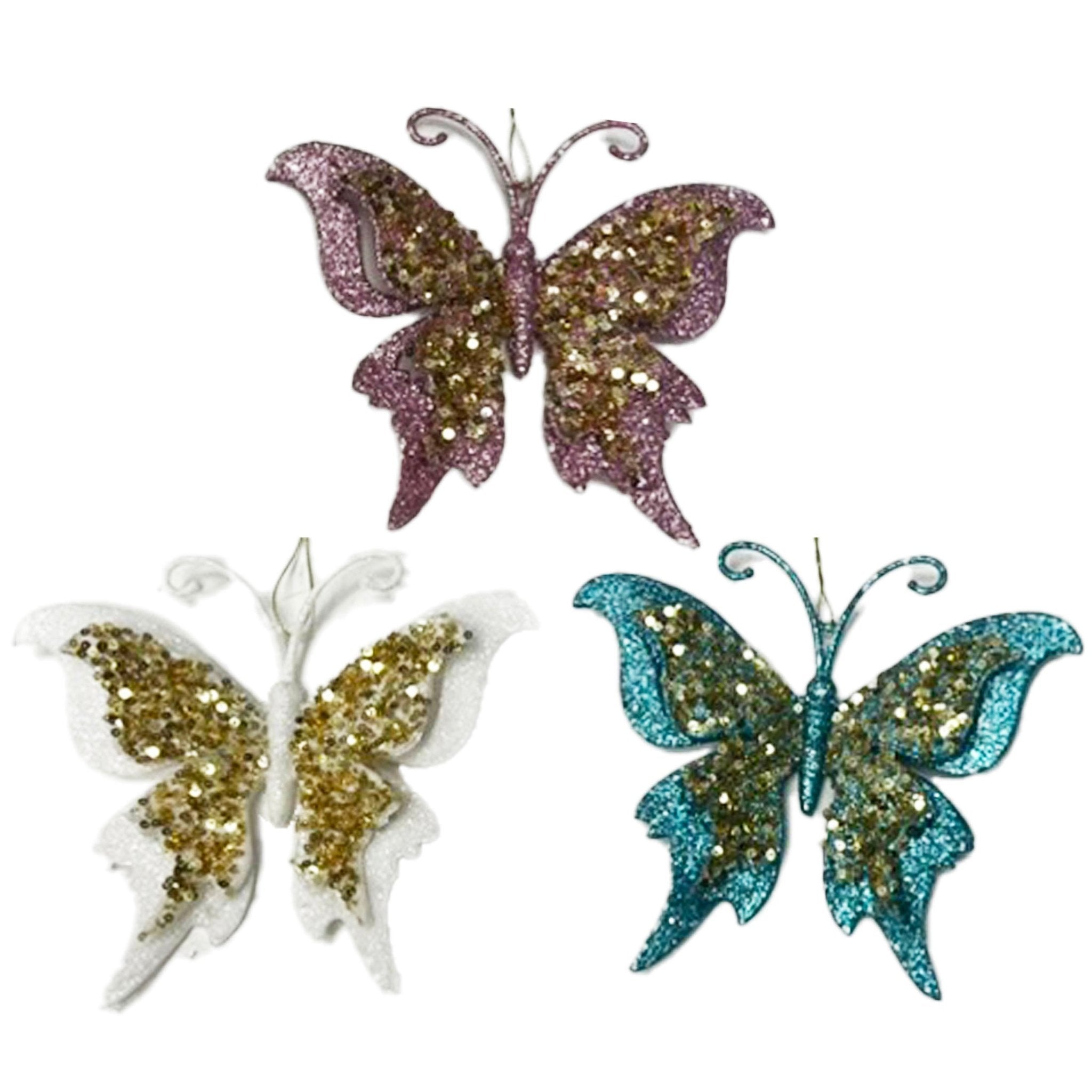 Glitter Butterfly Orn - Country Silk