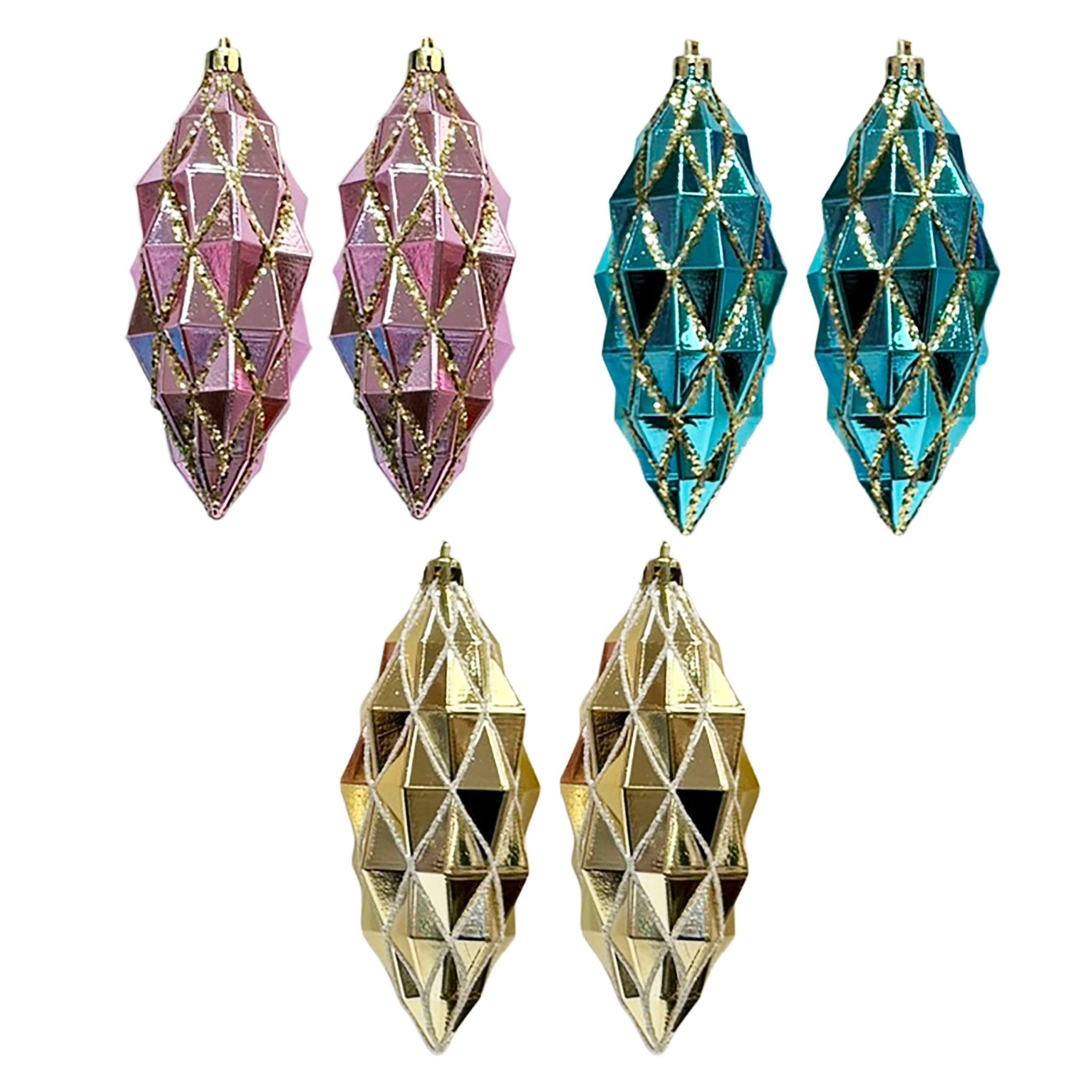 2 Pk Elongated Orn With Faceted Surface - Country Silk