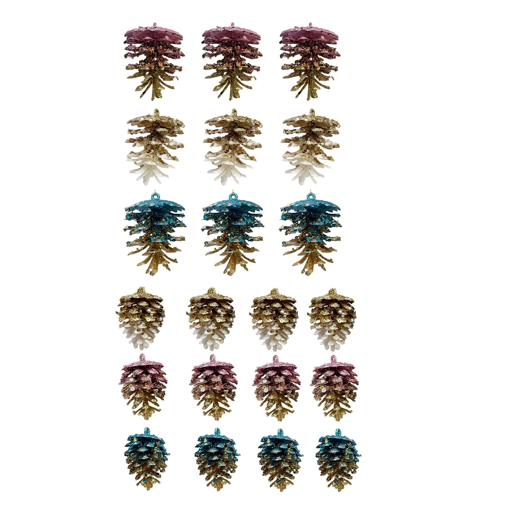 3 Pack And 4Pack Glitter Pine Cone Asst - Country Silk