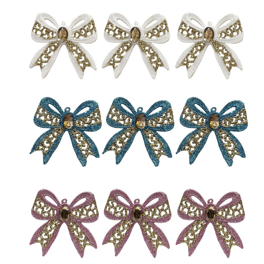 3Pk Glitter Bow With Gem