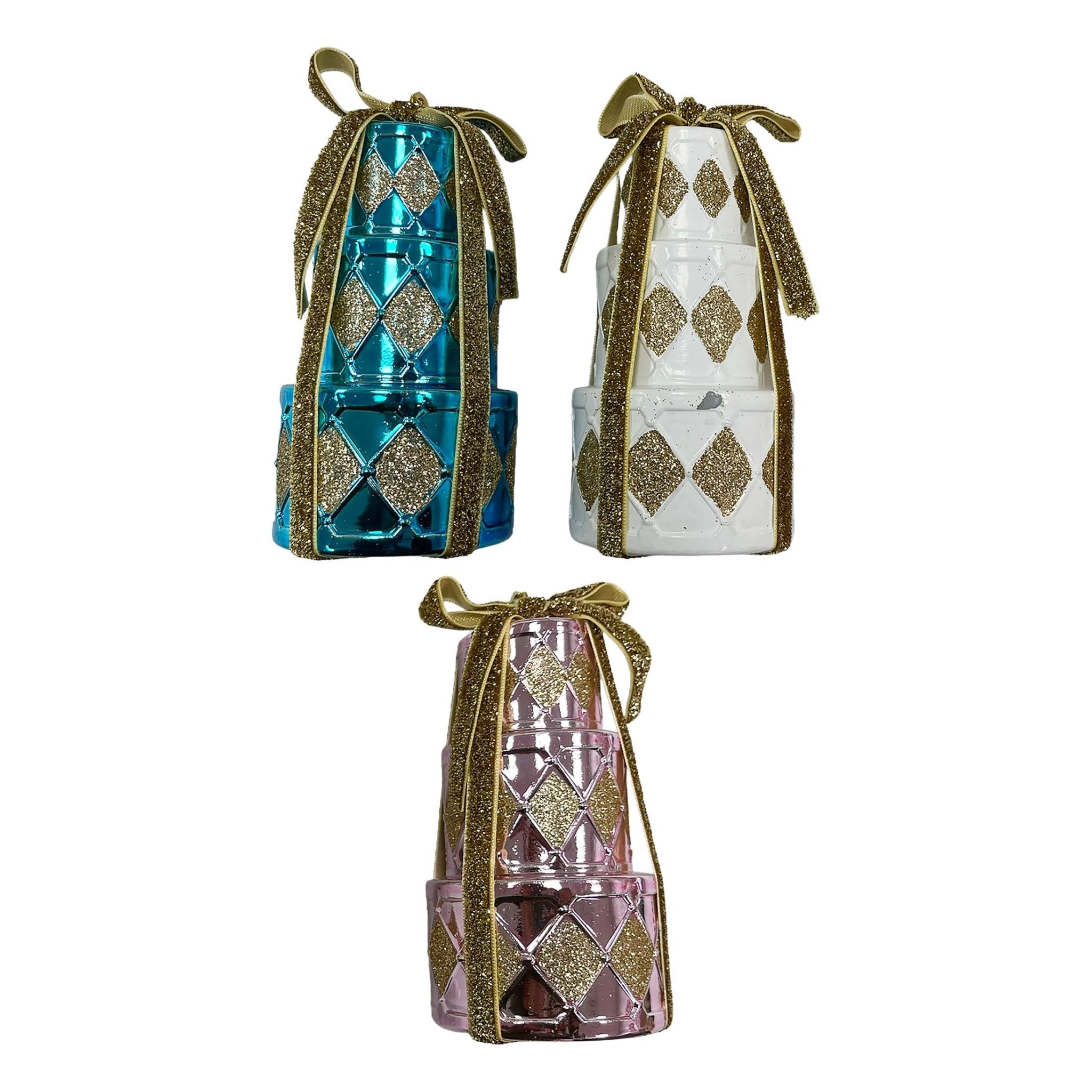 Stacked Present Orn With Red Ribbon - Country Silk