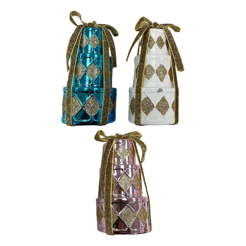 Stacked Present Orn With Red Ribbon - Country Silk