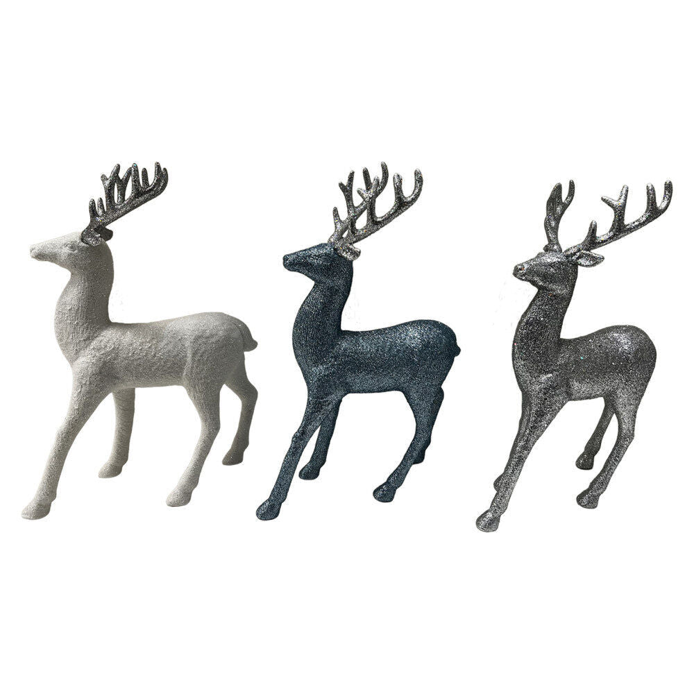 Large Flcked Table Top Reindeer With Gli - Country Silk