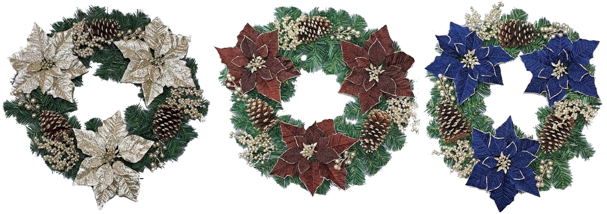 22 Inch Pvc Wreath With Poinsettia - Country Silk