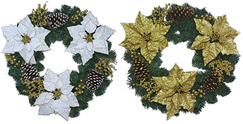 22 Inch Pvc Wreath With Poinsettia - Country Silk