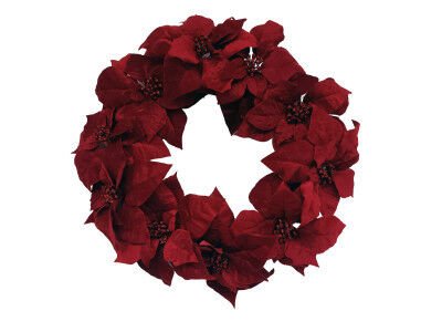 23 Inch Velvet Poinsettia Twig Wreath - Country Silk