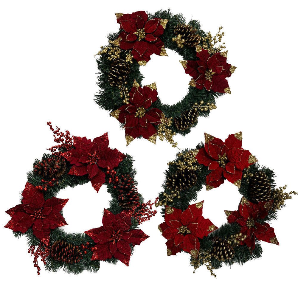 22 Inch Pvc Wreath W Poinsettia - Country Silk