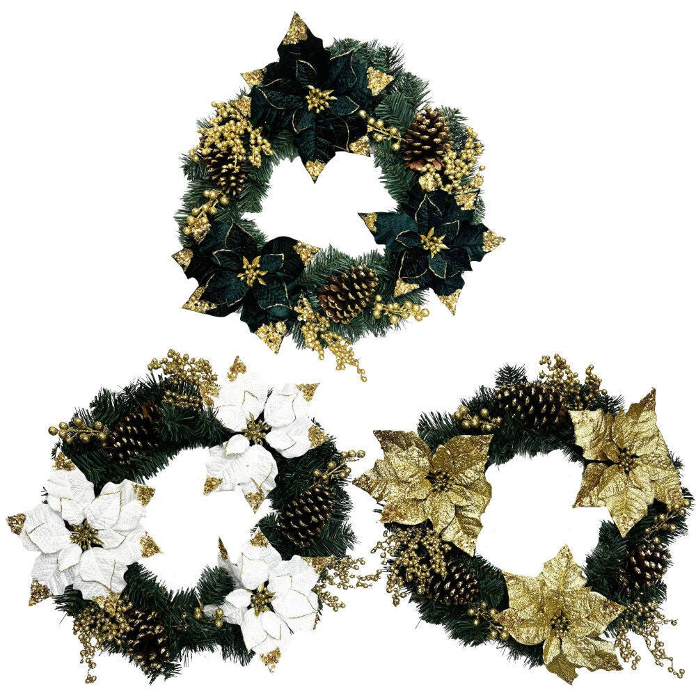 22 Inch Pvc Wreath W Poinsettia - Country Silk