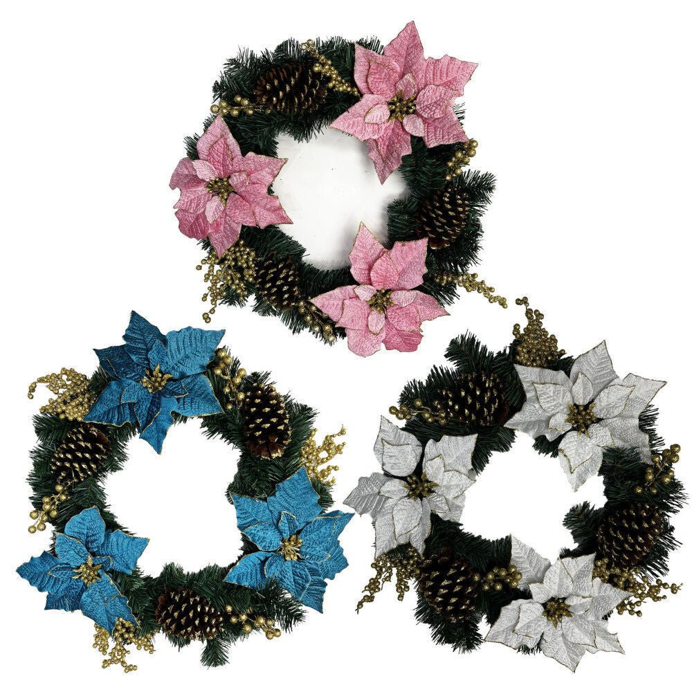 22 Inch Pvc Wreath W Poinsettia - Country Silk