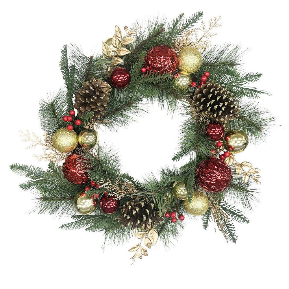 22 Balls Pine Cone Twig Wreath - Country Silk