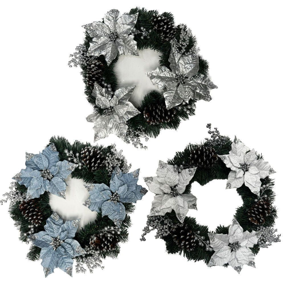 22 Inch Pvc Wreath W Poinsettia - Country Silk