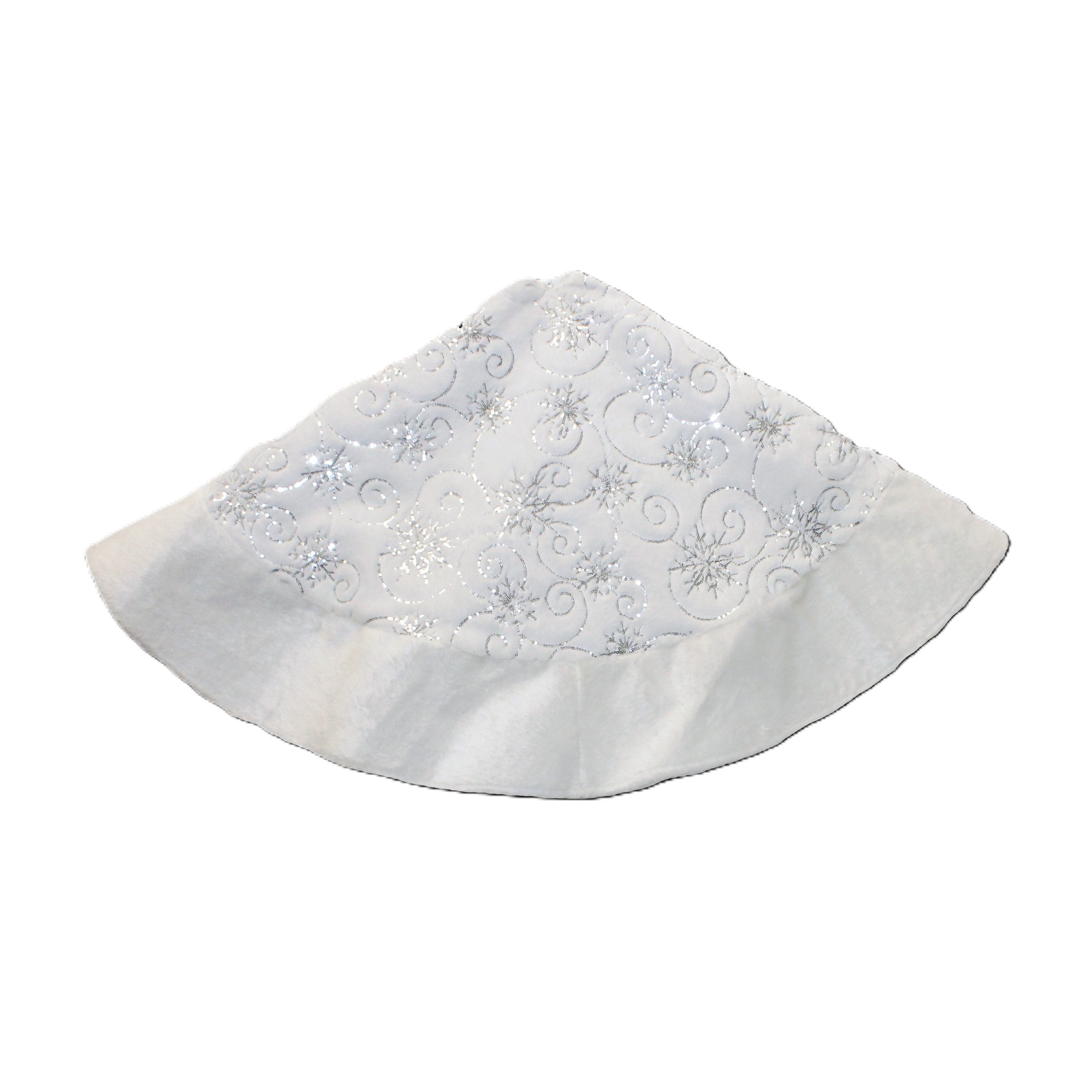 Deluxe Plush White Tree Skirt With Silve
