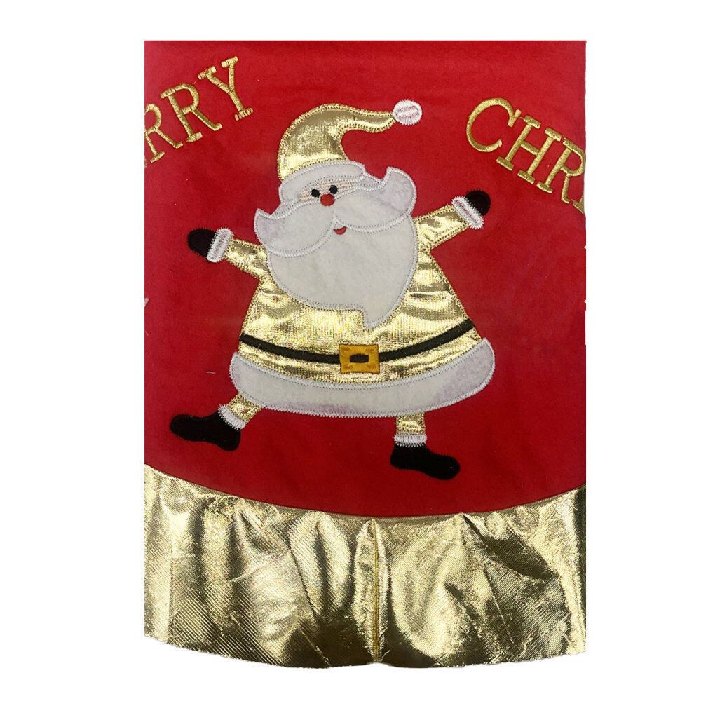 36 Inch Non Woven Tree Skirt W Merry Christmas Embroidered Gold Santa And Metallic Wrinkled Edge - Country Silk