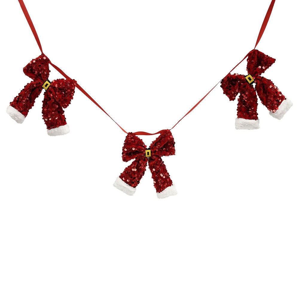 6 Ft Red Sequin Bow Garland. - Country Silk
